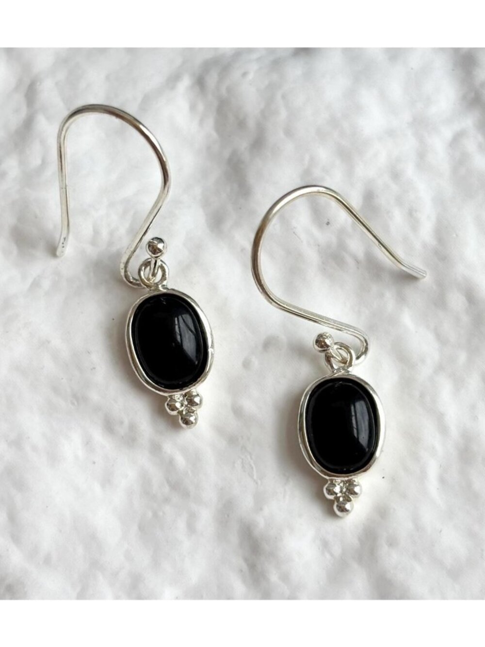 Black Onyx Gemstone Dangling Vintage Sterling Silver 925 Dangle Earrings